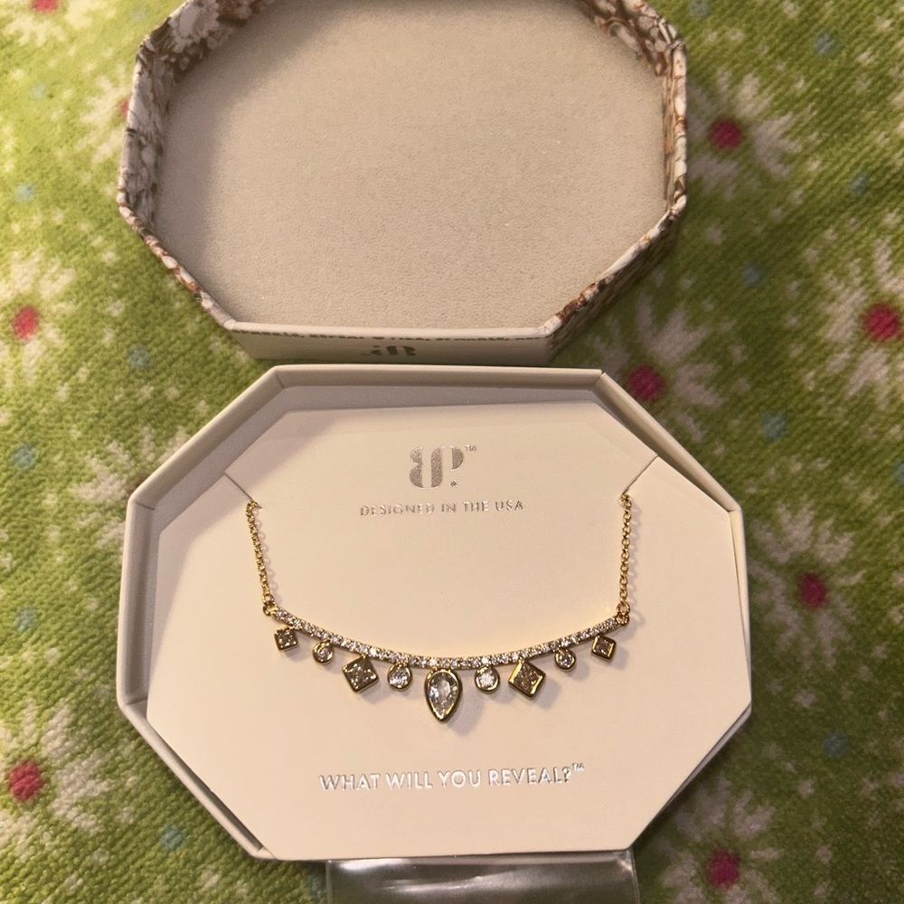 Gold Dainty Necklace with Crystal Accents